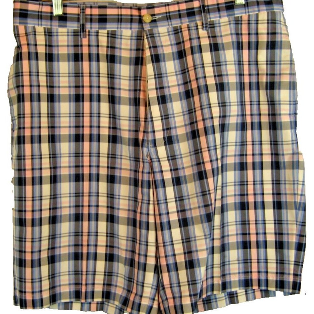 Mens Pro Tour Plaid Poly Flat Front Activewear Golf Casual Shorts sz 38x10